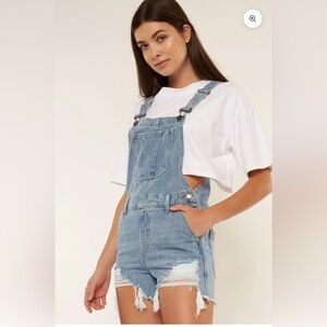 Nature Denim Veronica Overalls 100% cotton ripped Jean short overalls size:M